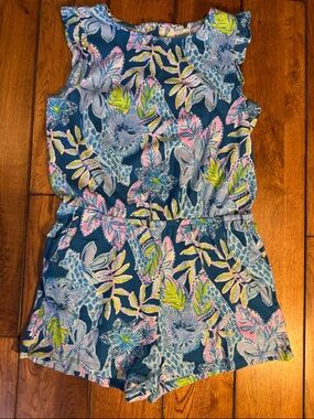 Lilly Pulitzer Navy Floral Girls Romper with Pink & Lime Accents XL 12/14